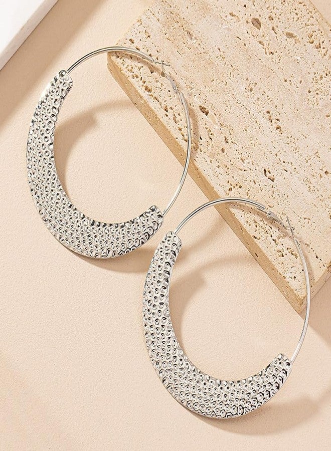 MarveBard Chunky Gold Hoop Earrings for Women Trendy Chunky Hoops Earrings Vintage Bohemia Textured Statement Earrings Lightweight Hypoallergenic Large Big Circle Hoop Earrings Wedding Ball Party Jewelry (Silver) - Image 5